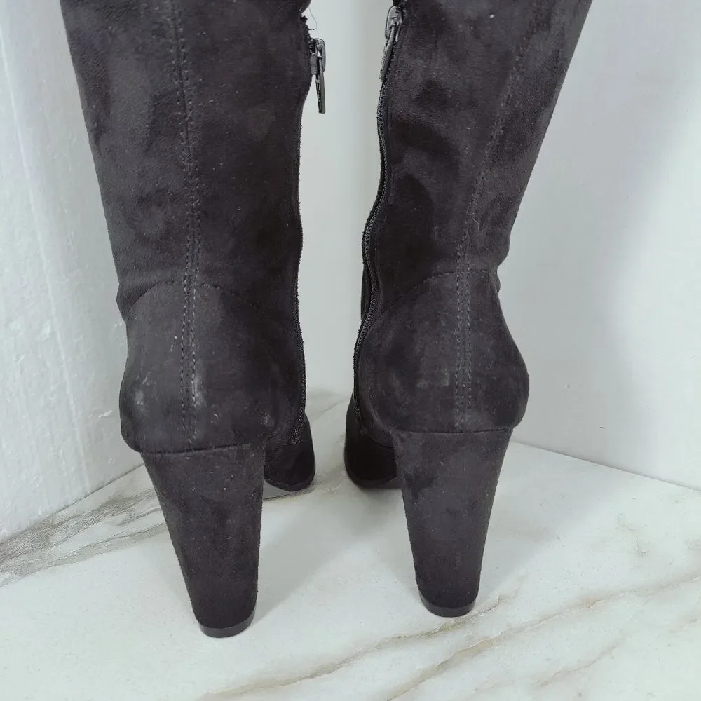 A New Day Black Microsuede Over The Knee Heeled Boots, Sz 7